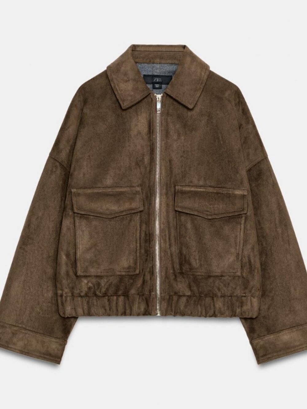 Zara Chocolate Brown Faux Suede Cropped Bomber Jacket XS NWT